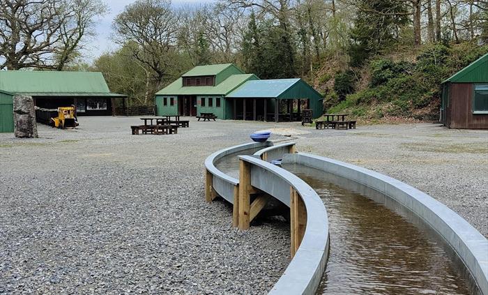 Gold Panning troughs and view of 1930s Mine Yard